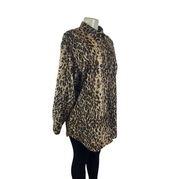 Dennis Basso Womens Leopard Animal Print Button-Up Jacket Sz L - Picture 2 of 9